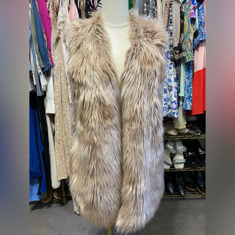 Dylan by True Grit Melange Faux Fur Vest Jacket Tan Beige Large L